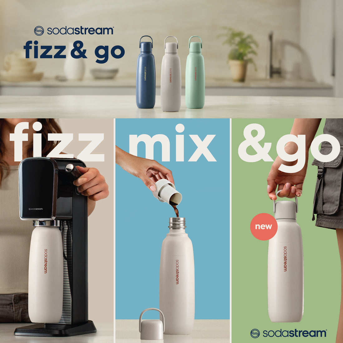 SodaStream FIZZ & GO Stainless Steel Bottle Storm / Mint / Sand