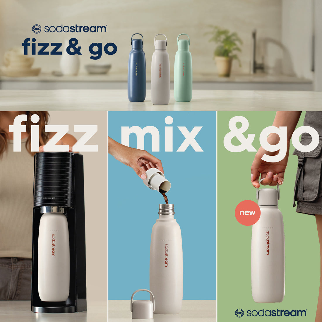 SodaStream FIZZ & GO Stainless Steel Bottle Storm / Mint / Sand