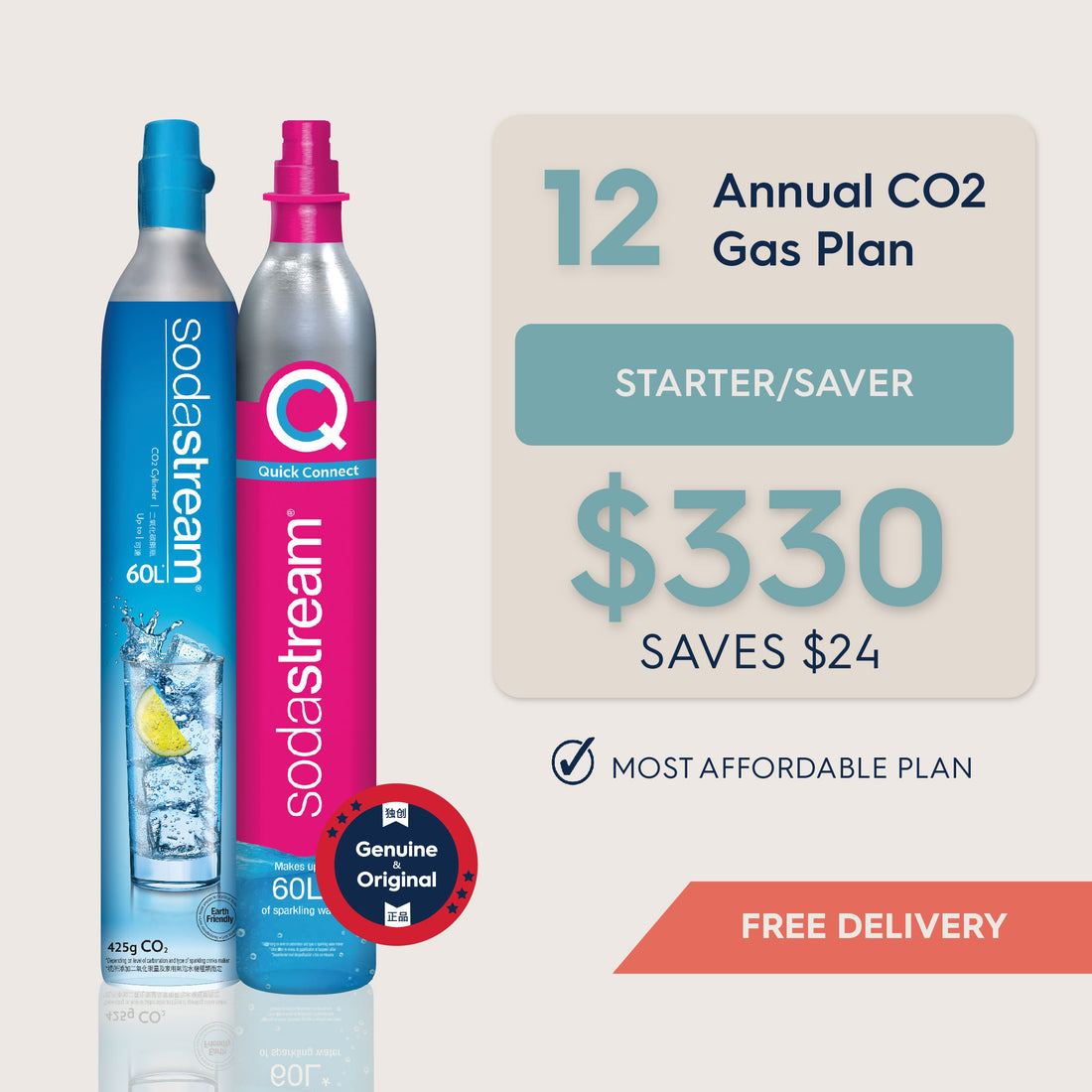 SodaStream 12 CO2 Gas Cylinder Annual Saver Plan - Savings $24