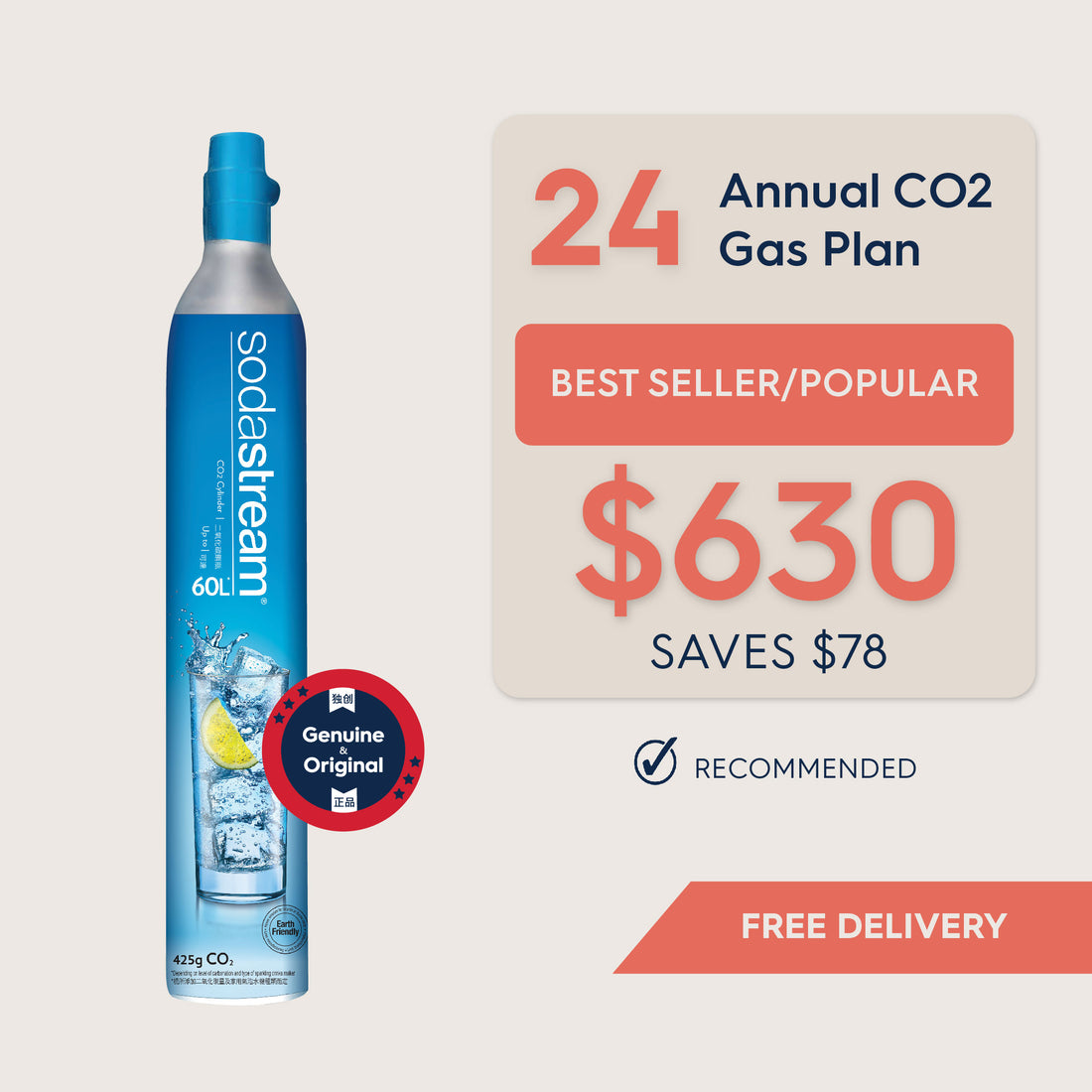 SodaStream 24 CO2 Gas Cylinder Annual Saver Plan - Savings $78