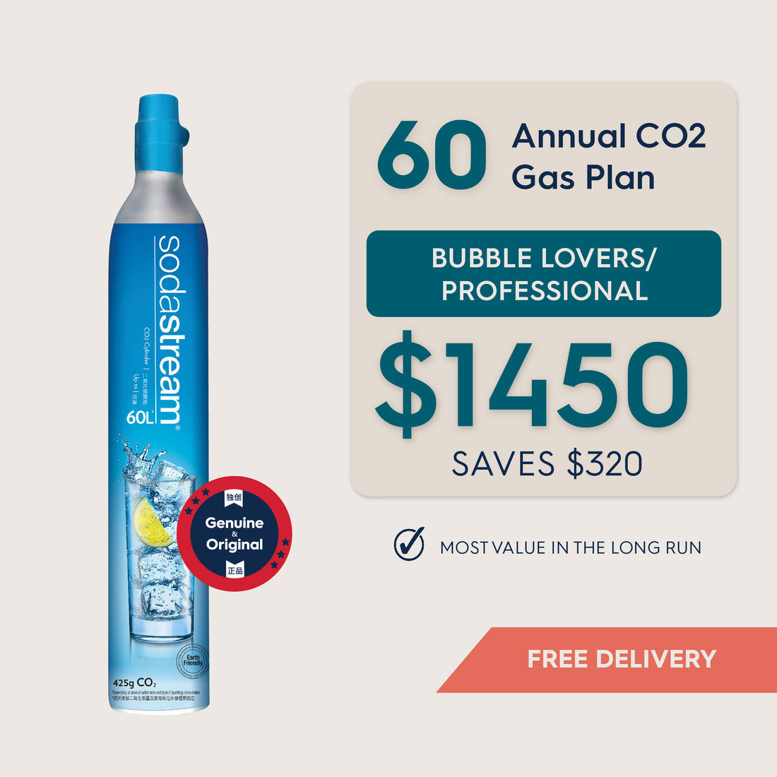 SodaStream 60 CO2 Gas Cylinder Annual Saver Plan - Savings $320