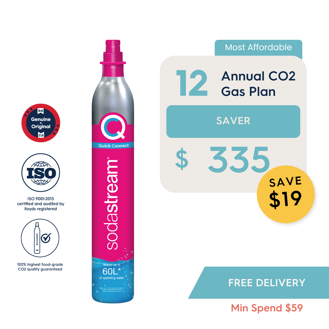 SodaStream 12 CO2 Gas Cylinder Annual Saver Plan - Savings $19