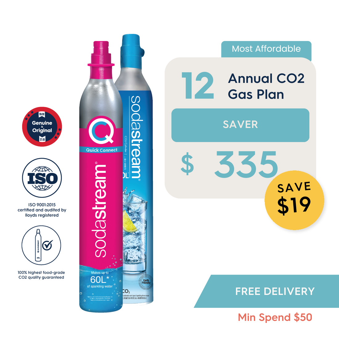 SodaStream 12 CO2 Gas Cylinder Annual Saver Plan - Savings $19