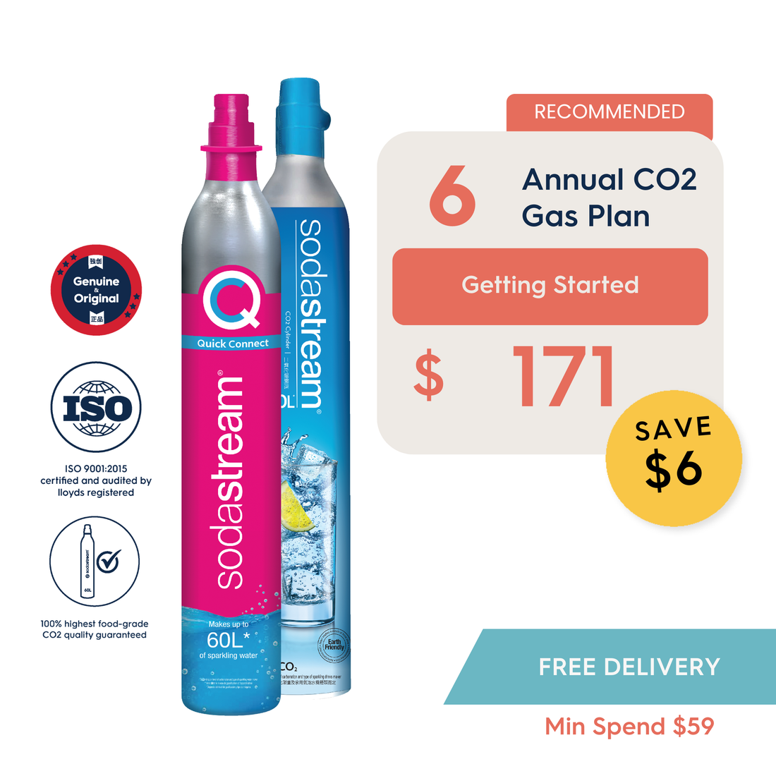 SodaStream Original Spare CO2 Gas Cylinder 60L